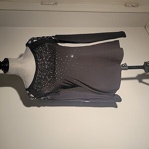 Sheilay Sparkly Black Block Neckline Long Sleeve Blouse, Size: M